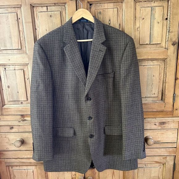 Ralph Lauren Dillards 44‎ Long Wool Cashmere Houndstooth Sports Coat Suit Jacket - Picture 1 of 14